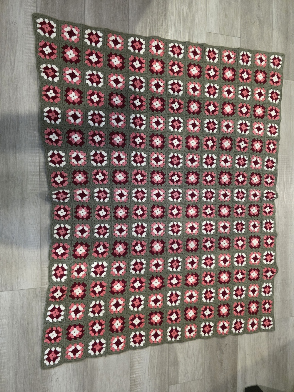 Handmade Crochet Granny Square Blanket Pink Red Green Throw Retro Vintage Style - Picture 2 of 7